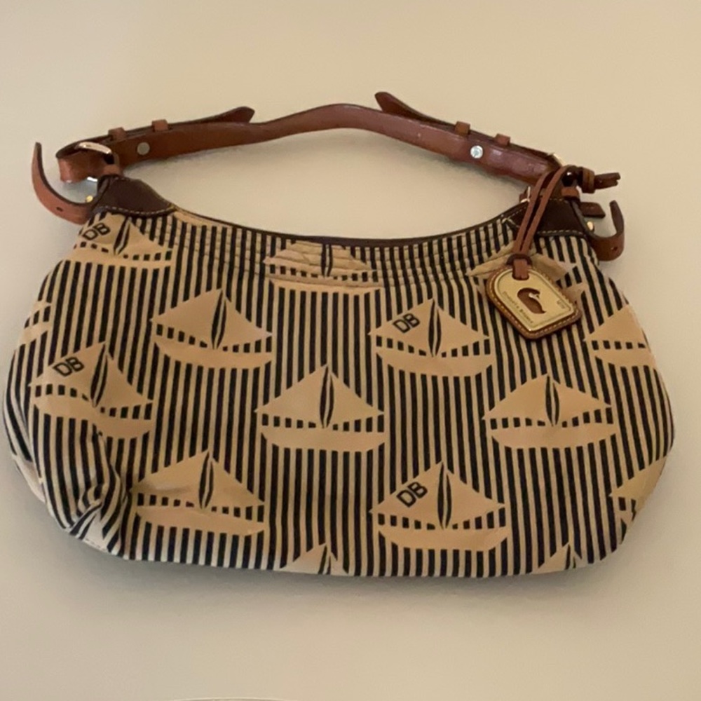 Dooney & Bourke Sailboat Print Canvas Navy Khaki Stripe Shoulder Bag